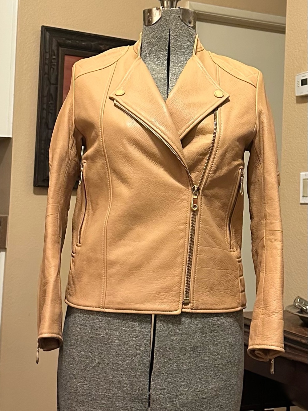 Mulberry Beige Leather Moto Jacket - Picture 1 of 8